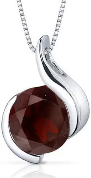 Stunning Sophistication 2.50 carats Round Shape Sterling Silver Garnet Pendant