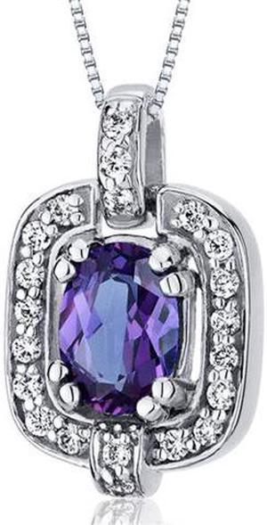 Dazzling Opulence 1.00 carats Oval Cut Sterling Silver Alexandrite Pendant with 18 inch Silver Necklace