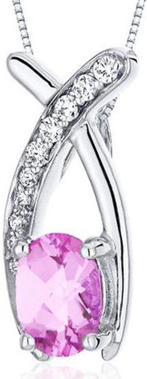 1.00 Ct. Oval Shaped Created Pink Sapphire in Sterling Silver Pendant with 18" Necklace