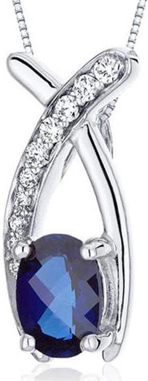 Oravo SP10052 Lucid Elegance 1.00 Carat Oval Cut Sterling Silver Blue Sapphire Pendant with 18 Inches Silver Necklace