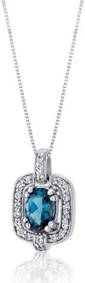 Dazzling Opulence 0.75 carats Oval Cut Sterling Silver London Blue Topaz Pendant with 18 inch Silver Necklace