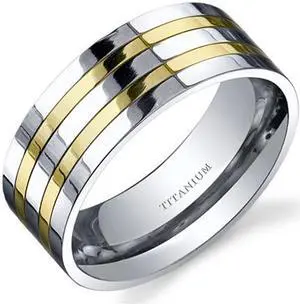 Traditional Mens 8mm Titanium Two Tone Wedding Band Ring Size 8