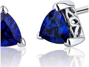 2.00 Carats Blue Sapphire Trillion Cut V Prong Stud Earrings in Sterling Silver