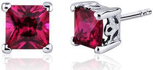 Oravo SE8024 3.00 Carats Ruby Princess Cut Scroll Design Stud Earrings in Sterling Silver