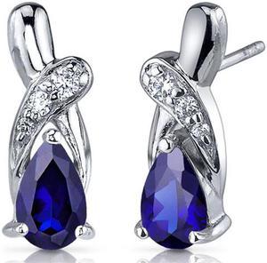 Graceful Glamour 2.00 Carats Blue Sapphire Pear Shape Cubic Zirconia Earrings in Sterling Silver