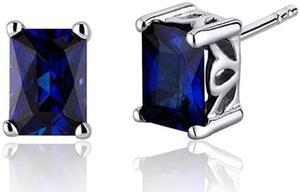 Radiant Cut 2.50 Carats Blue Sapphire Stud Earrings in Sterling Silver