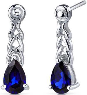 Intricate Allure 2.00 Carats Blue Sapphire Pear Shape Drop Earrings in Sterling Silver