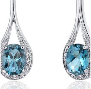 Glamorous 4.00 carats London Blue Topaz Oval Cut Dangle Diamond CZ Earrings in Sterling Silver