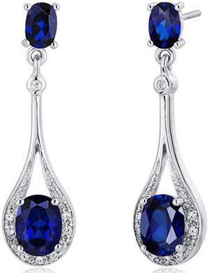 Oravo SE7936 5.00 Ct Ocal Shaped Created Blue Sapphire Dangle Earrings in Sterling Silver