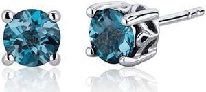 Scroll Design 2.00 Carats London Blue Topaz Round Cut Stud Earrings in Sterling Silver