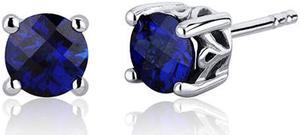 Scroll Design 2.00 Carats Blue Sapphire Round Cut Stud Earrings in Sterling Silver
