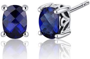 Basket Style 2.00 Carats Blue Sapphire Oval Cut Stud Earrings in Sterling Silver