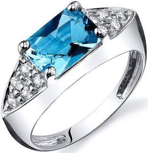 Sleek Sophistication 1.75 carats Swiss Blue Topaz CZ Diamond Ring in Sterling Silver Size  5, Available in Sizes 5 thru 9