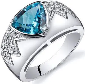Glam Trillion Cut 2.00 Carats Swiss Blue Topaz CZ Diamond Ring in Sterling Silver Size 5