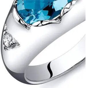 Oval Checkerboard Cut 2.00 carats Swiss Blue Topaz Ring in Sterling Silver Size  8, Available in Sizes 5 thru 9