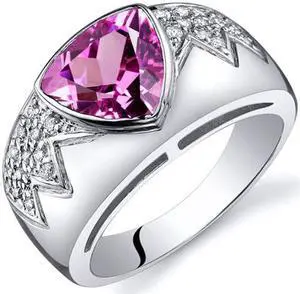 Glam Trillion Cut 2.50 Carats Pink Sapphire CZ Diamond Ring in Sterling Silver Size 5