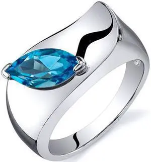 Musuem Style Marquise Cut 1.00 carats Swiss Blue Topaz Ring in Sterling Silver Size  8, Available in Sizes 5 thru 9