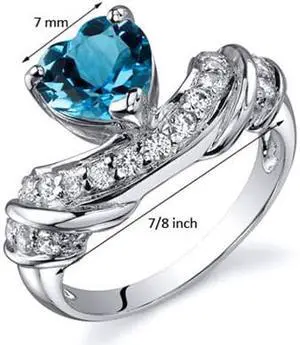 Heart Shape 1.25 carats Swiss Blue Topaz CZ Diamond Ring in Sterling Silver Size  9, Available in Sizes 5 thru 9