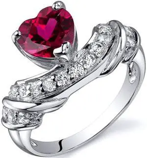Heart Shape 1.75 carats Ruby CZ Diamond Ring in Sterling Silver Size  9, Available in Sizes 5 thru 9