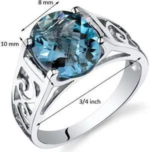 Checkerboard Cut 2.75 carats London Blue Topaz Solitiare Ring in Sterling Silver Size  6, Available in Sizes 5 thru 9