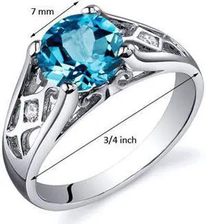 Cathedral Design 1.75 carats Swiss Blue Topaz Solitaire Ring in Sterling Silver Size 6