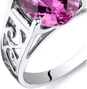 Checkerboard Cut 3.50 carats Pink Sapphire Solitiare Ring in Sterling Silver Size  5, Available in Sizes 5 thru 9