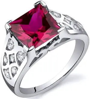 V Prong Princess Cut 3.25 carats Ruby CZ Diamond Ring in Sterling Silver Size  7, Available in Sizes 5 thru 9