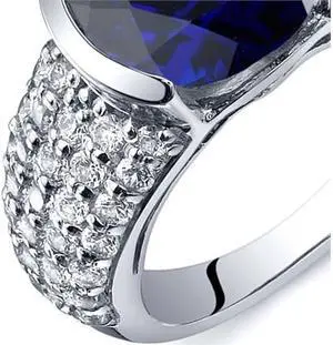Bezel Set Large 5.25 Carats Blue Sapphire Ring in Sterling Silver Size 6