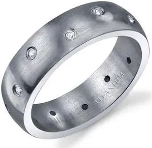 Starburst Style Mens 6mm Cubic Zirconia Titanium Wedding Band Ring Size 11