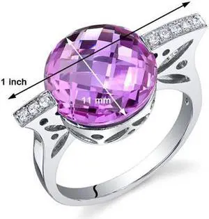 Double Checkerboard Cut 7.00 Carats Pink Sapphire Ring in Sterling Silver Size 5, Available Sizes 5 to 9