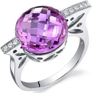 Double Checkerboard Cut 7.00 Carats Pink Sapphire Ring in Sterling Silver Size 8, Available Sizes 5 to 9
