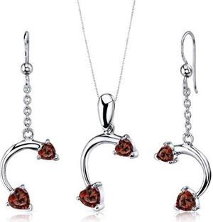 Love Duet 2.25 carats Heart Shape Sterling Silver with Rhodium Finish Garnet Pendant Earrings Set