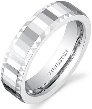 Faceted Mirror Finish 5mm Womens White Tungsten Wedding Band Ring Available in Sizes 5 to 8 Faceted Mirror Finish 5mm Womens White Tungsten Wedding Band Ring Available in Sizes 5 to 8