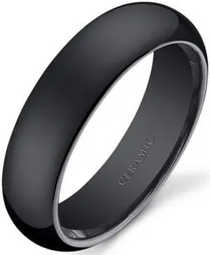 Classy 6mm Dome Style Mens and Womens Black Ceramic Wedding Band Ring Available in Sizes 5 to 13