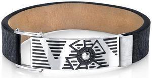 Mens Urban Style Black Genuine Leather and Stainless Steel Bracelet