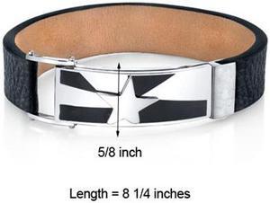 Mens Shooting Star Black Genuine Leather and Stainless Steel Bracelet