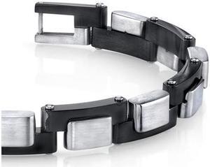 Mens Zig Zag Link Black and Brushed Stainless Steel Bracelet