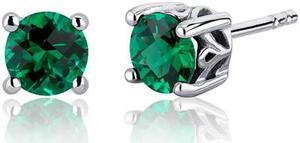 Scroll Design 1.50 Carats Emerald Round Cut Stud Earrings in Sterling Silver Rhodium Finish