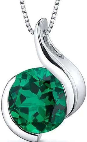 Oravo SP10750 1.75 Ct. Round Created Emerald Pendant in Sterling Silver Rhodium Finish