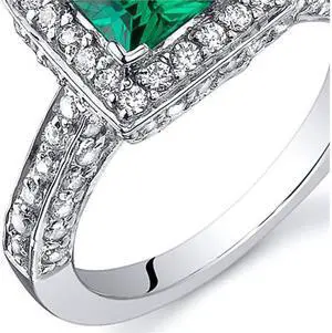 Princess Cut 0.75 Carats Emerald Engagement Ring in Sterling Silver Rhodium Finish Available in Size 5 to 9