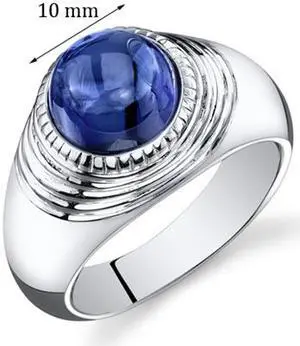Mens 6.50 Carats Round Cabochon Blue Sapphire Ring In Sterling Silver With Rhodium Finish Size 8, Available Sizes 8 To 13