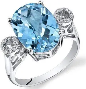 14 Karat White Gold 6.3 cts Swiss Blue Topaz and Diamond Ring