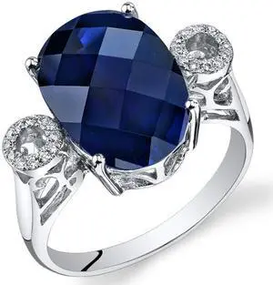 14 Karat White Gold 8.5 cts Blue Sapphire and Diamond Ring