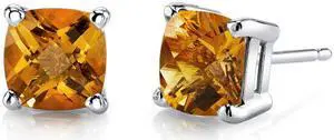 14 kt White Gold Cushion Cut 1.75 ct Citrine Earrings