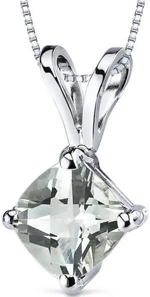 14 kt White Gold Cushion Cut 0.75 ct Green Amethyst Pendant