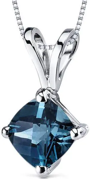 14 kt White Gold Cushion Cut 1.00 ct London Blue Topaz Pendant
