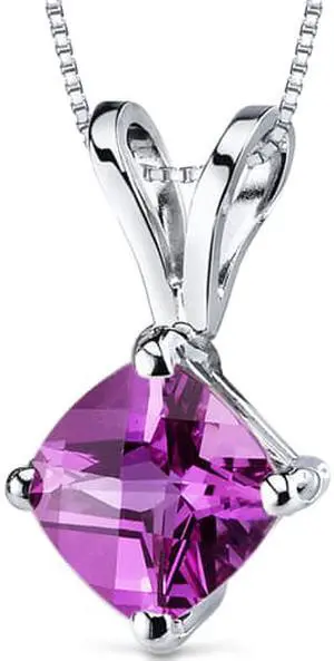 14 kt White Gold Cushion Cut 1.00 ct Pink Sapphire Pendant