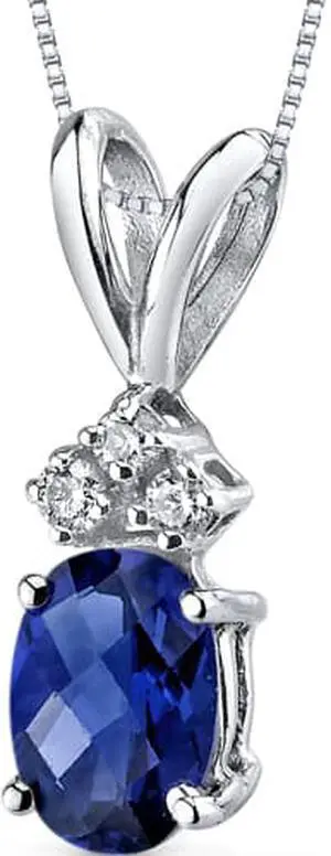 14 kt White Gold Oval Shape 1.00 ct Blue Sapphire Pendant