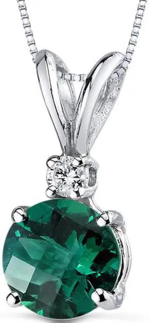 14 kt White Gold Round Cut 1.00 ct Emerald Pendant