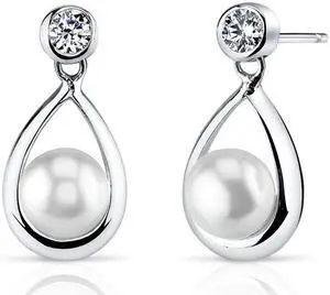 Oravo SE8318 6.5mm Freshwater White Pearl Earrings in Sterling Silver